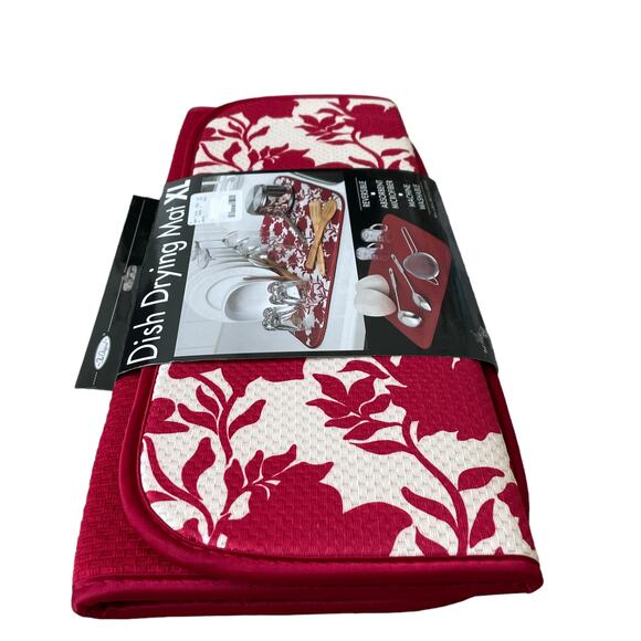 The ORIGINAL Dish Drying Mat XL Holiday Red & White Fall Floral Decor 18x24 NEW - Picture 3 of 15